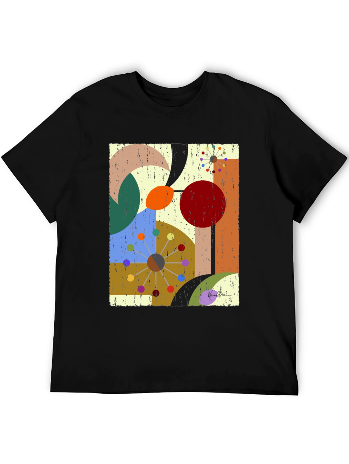 Abstract Geometric Print Black T-Shirt
