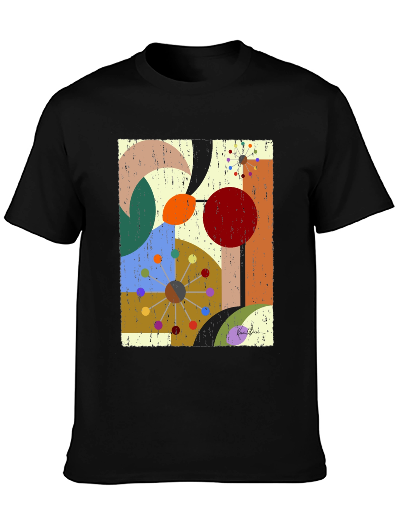 Abstract Geometric Print Black T-Shirt