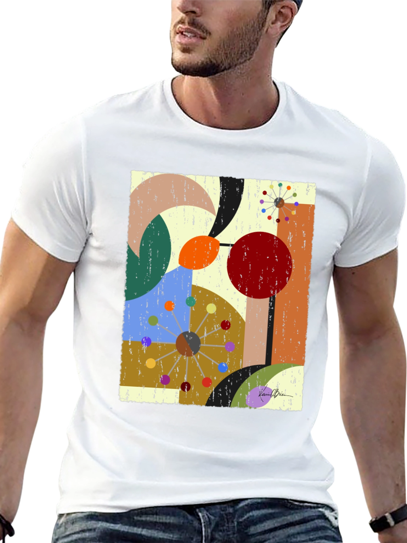 Abstract Geometric Print Black T-Shirt