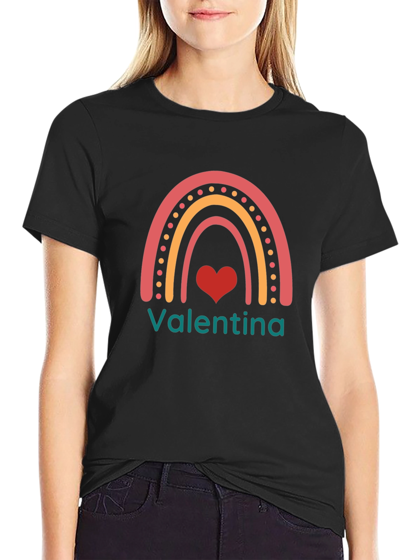 Valentina Rainbow Heart T-Shirt - Cute Personalized Tee