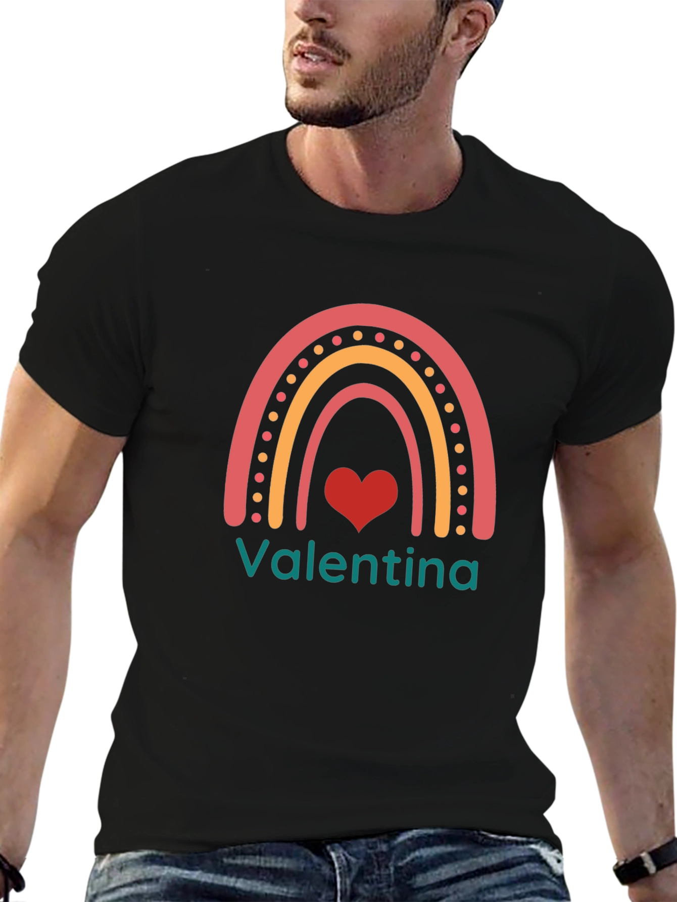 Valentina Rainbow Heart T-Shirt - Cute Personalized Tee