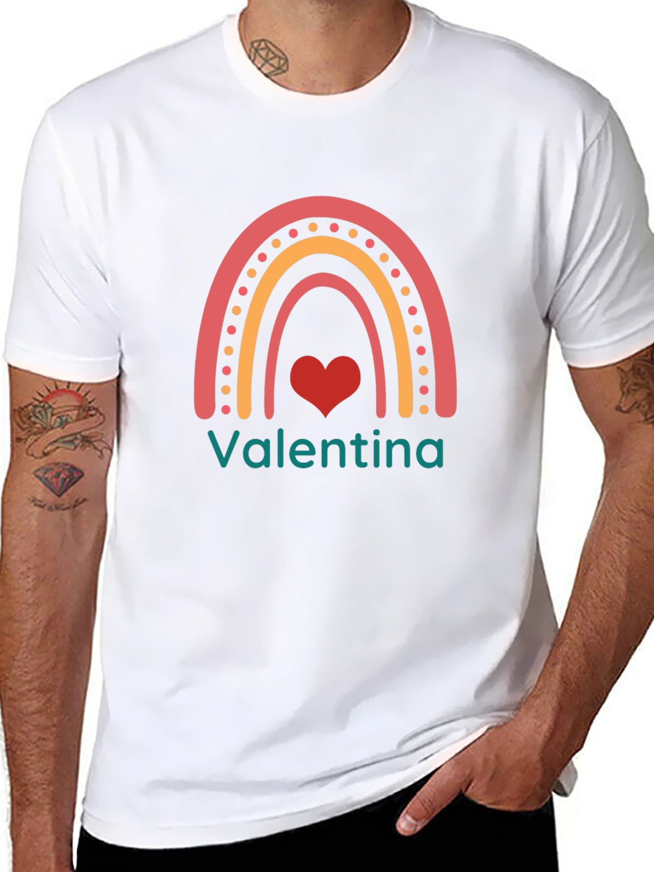 Valentina Rainbow Heart T-Shirt - Cute Personalized Tee