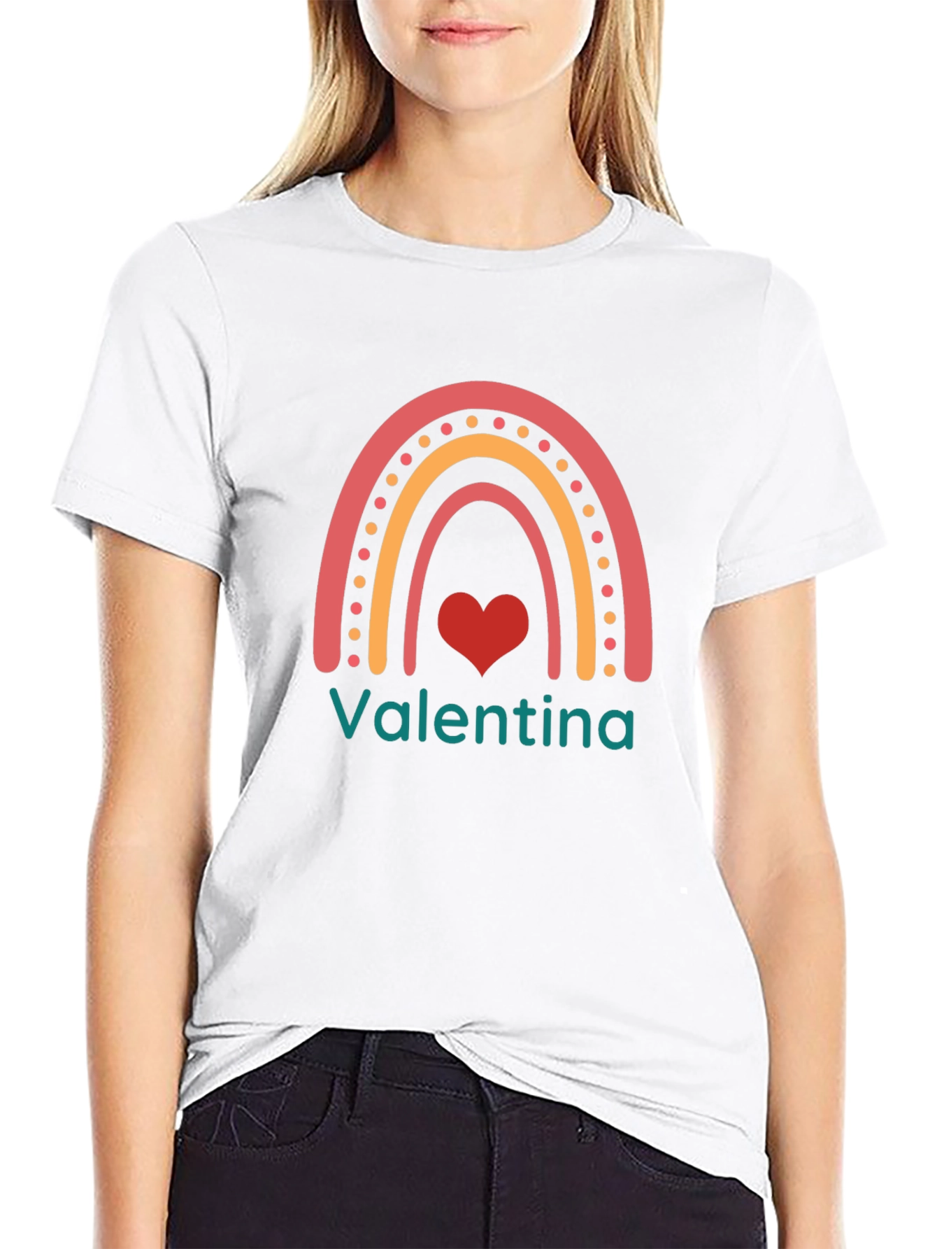 Valentina Rainbow Heart T-Shirt - Cute Personalized Tee