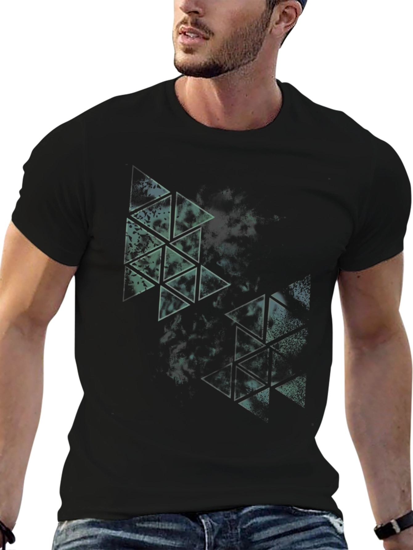 Abstract Triangle Graphic Black Tee