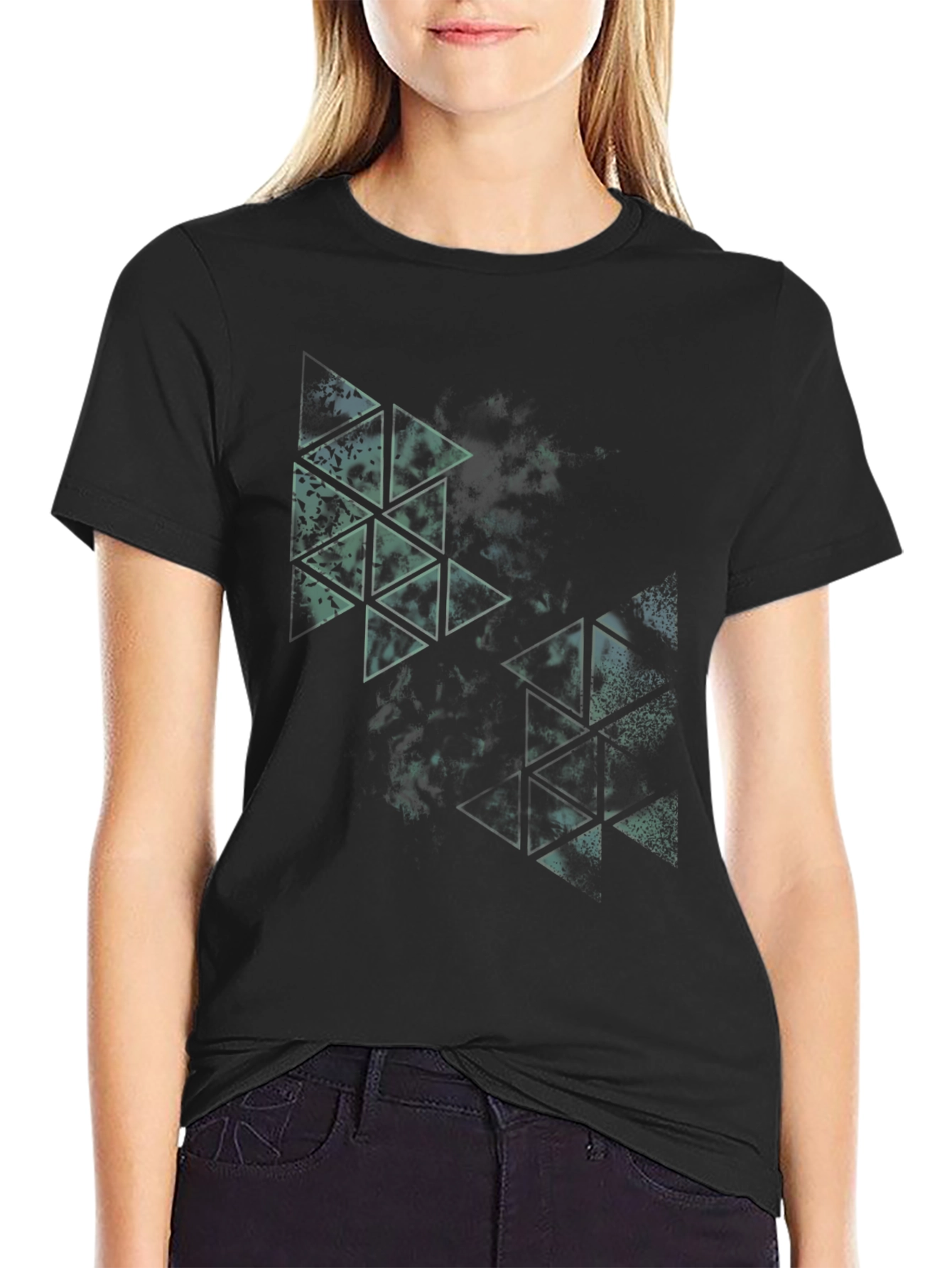 Abstract Triangle Graphic Black Tee