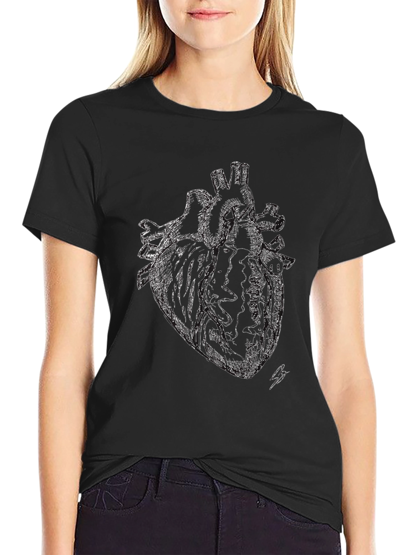 Anatomical Heart Print Black T-Shirt
