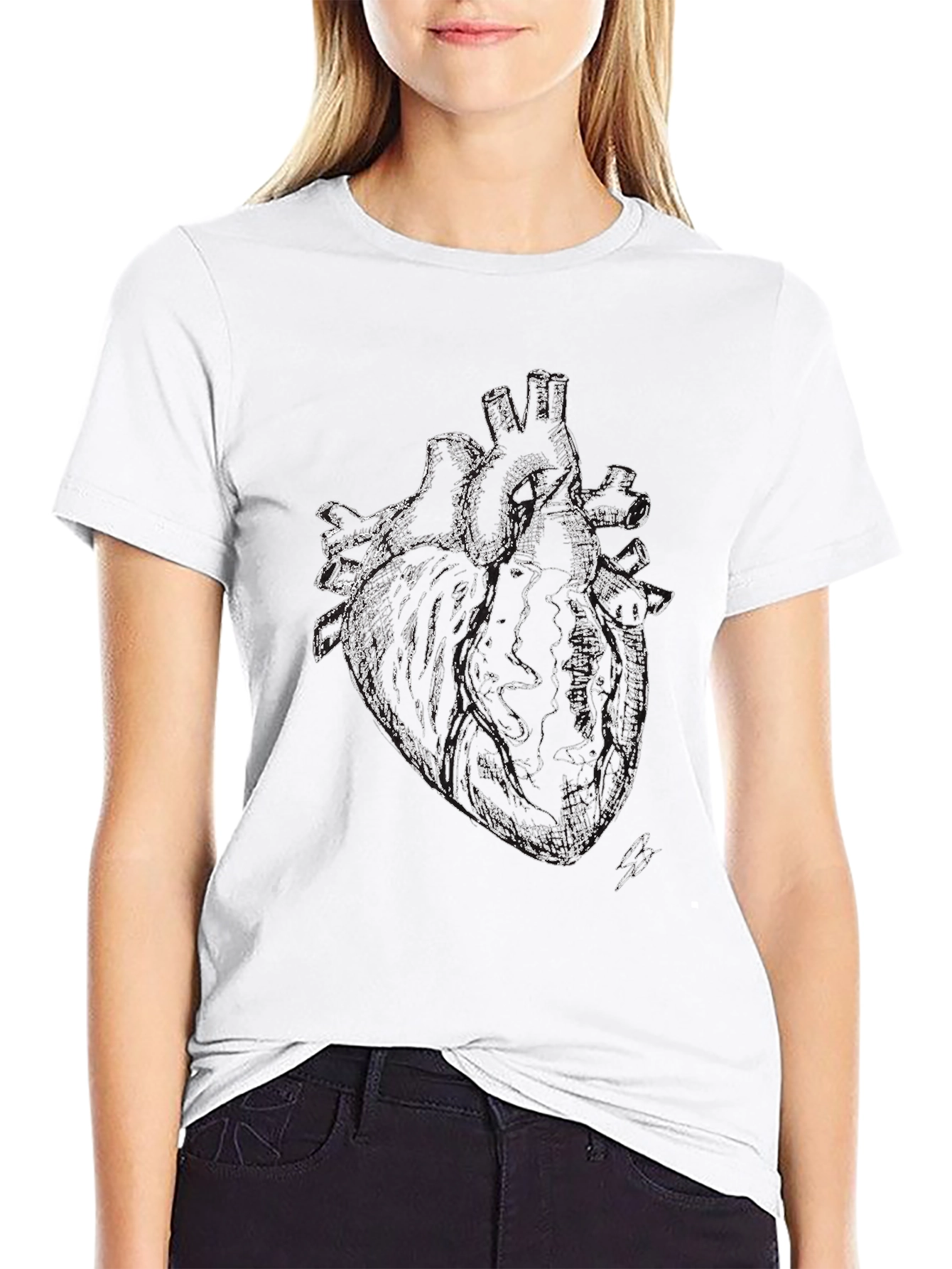Anatomical Heart Print Black T-Shirt