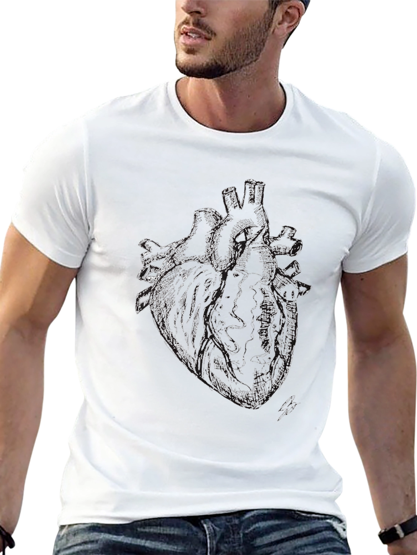 Anatomical Heart Print Black T-Shirt