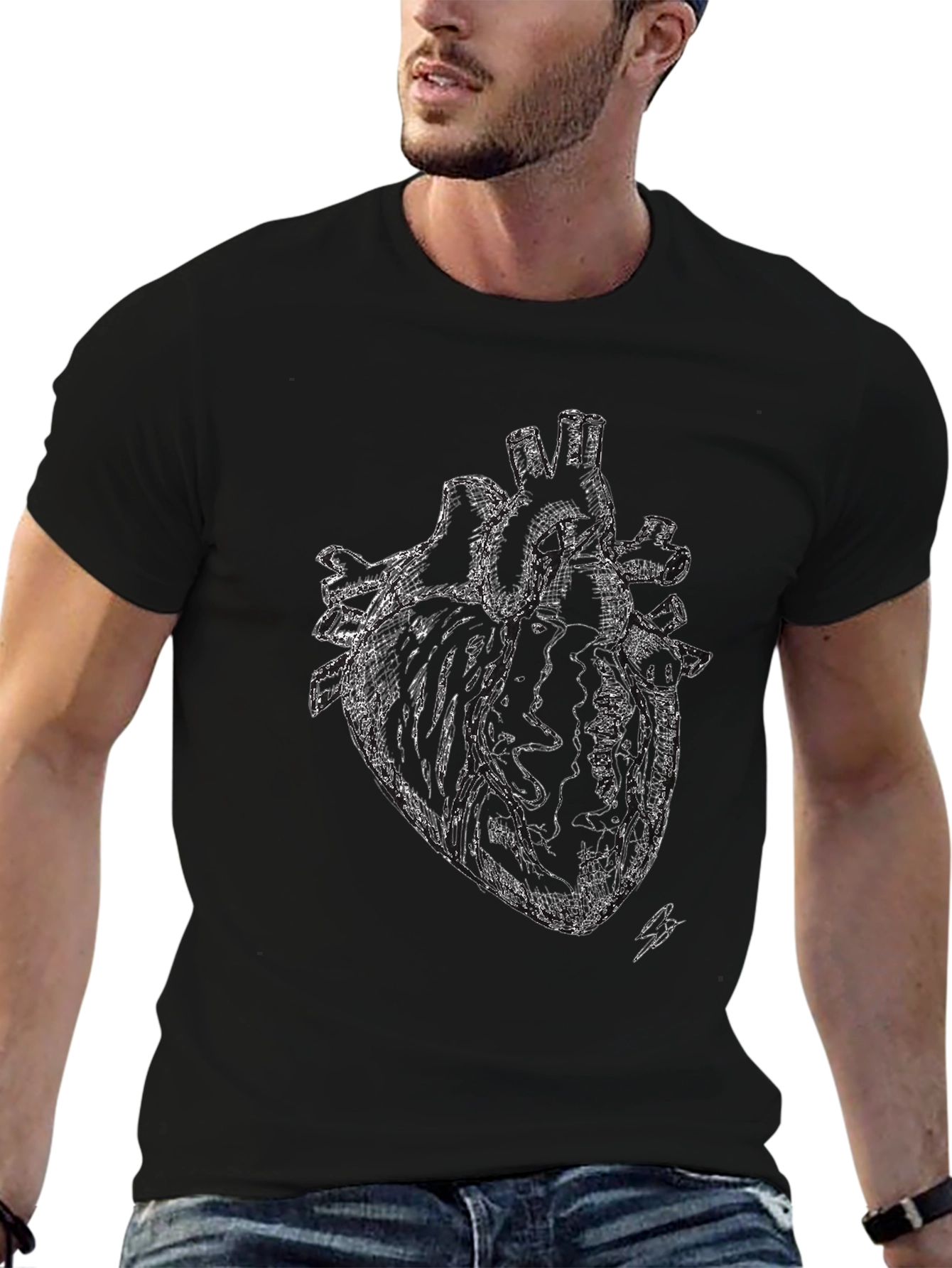 Anatomical Heart Print Black T-Shirt