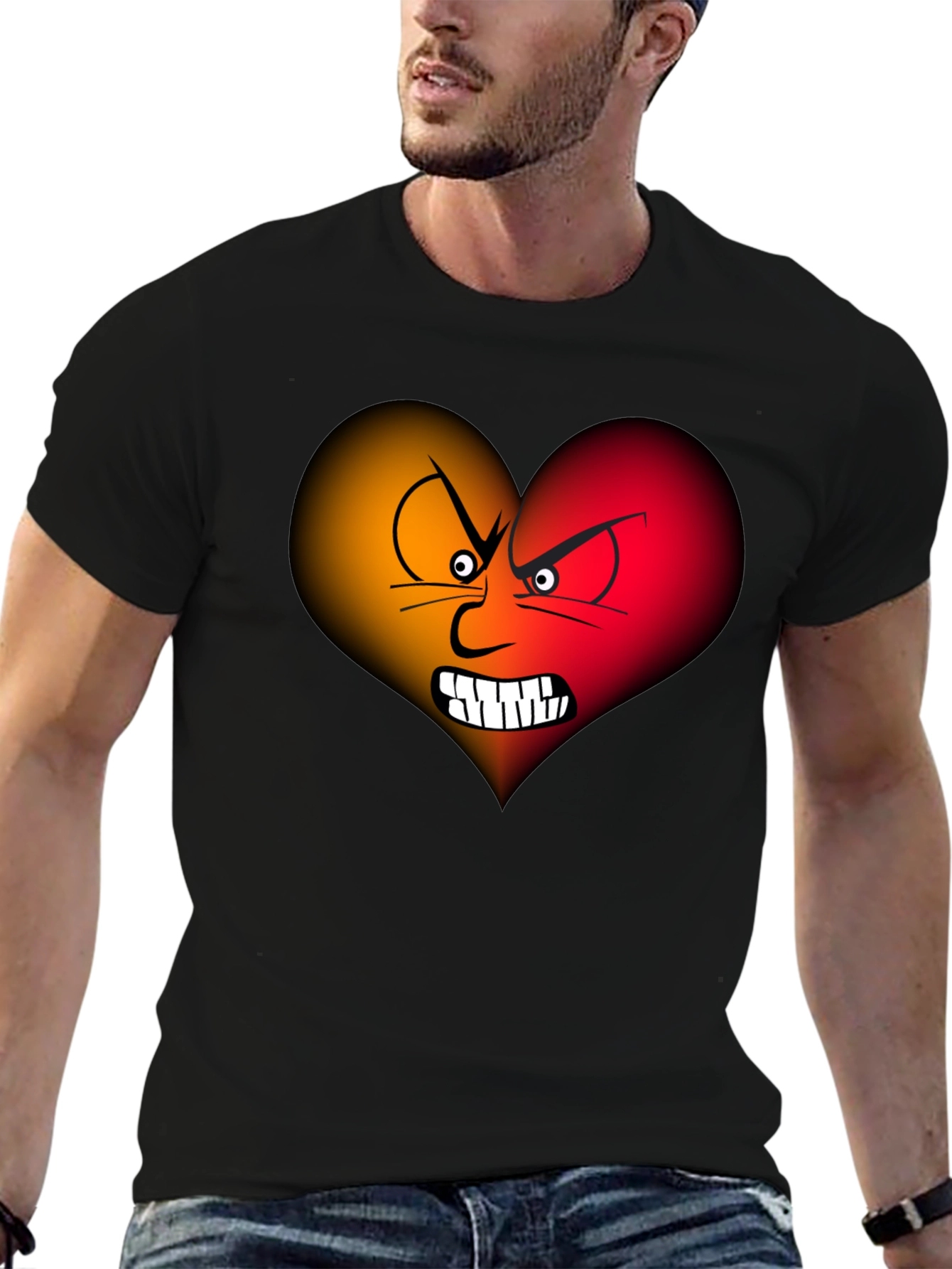 Angry Heart Graphic Tee - Black Cotton