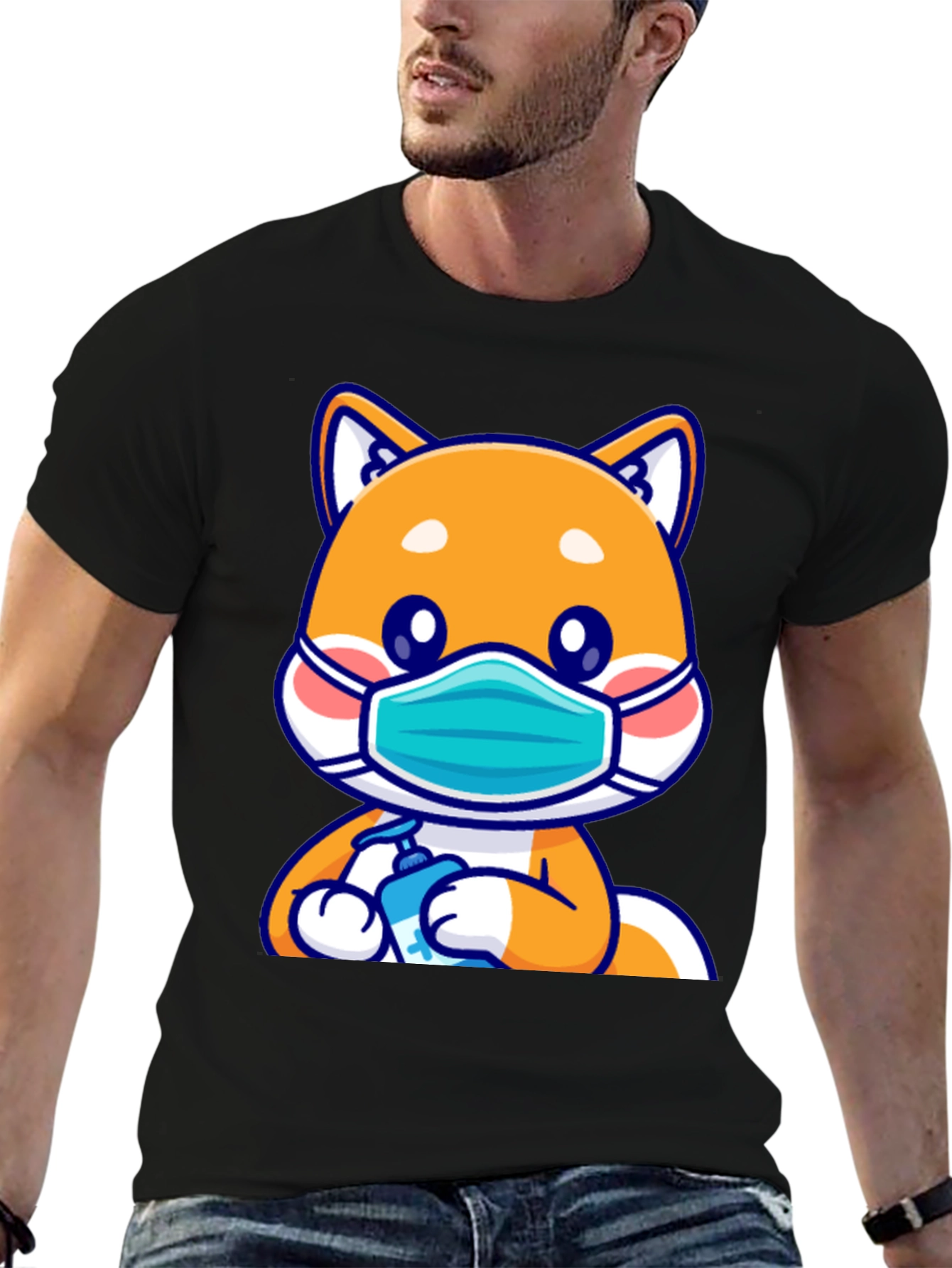 Shiba Inu Wearing Mask & Sanitizing T-Shirt