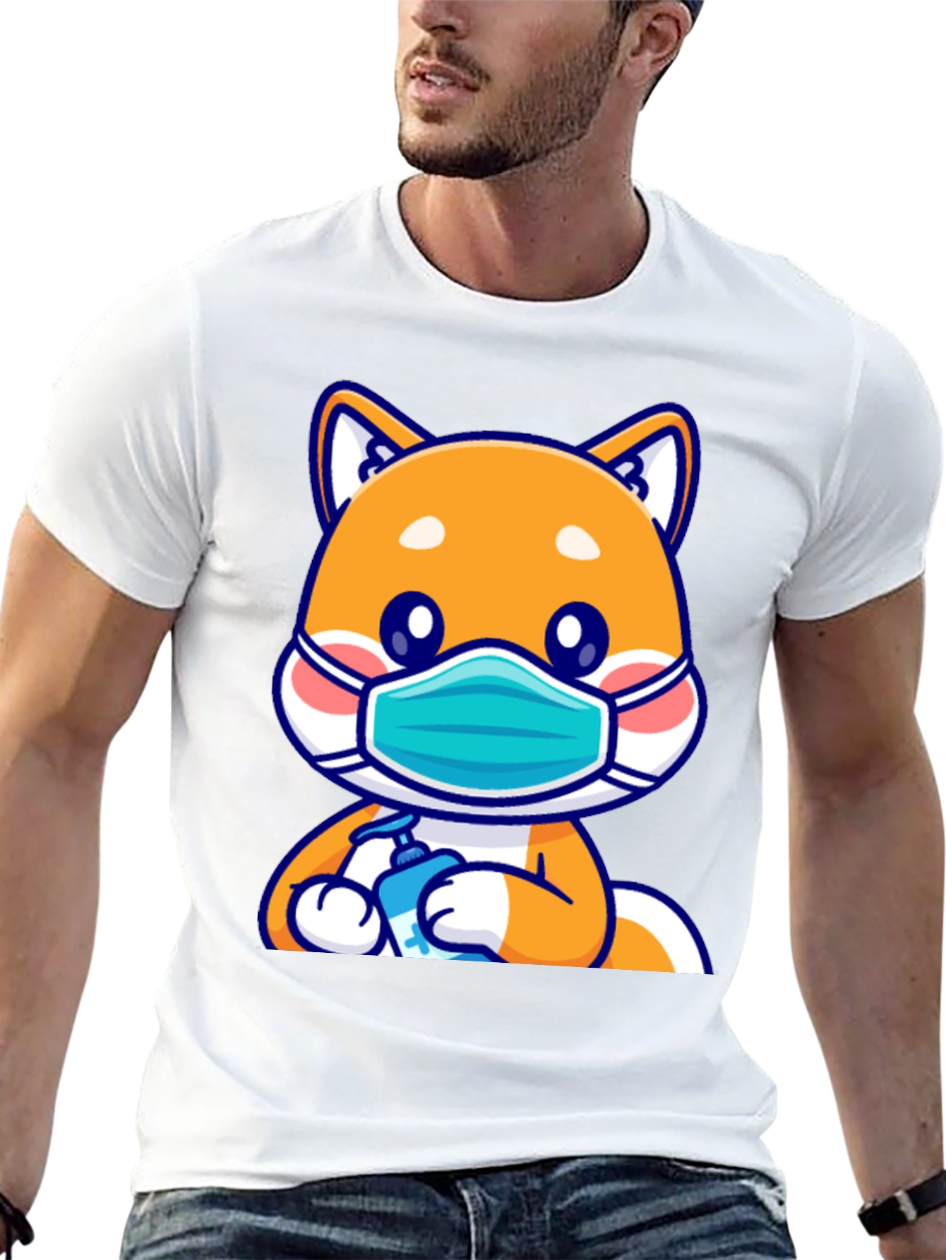 Shiba Inu Wearing Mask & Sanitizing T-Shirt