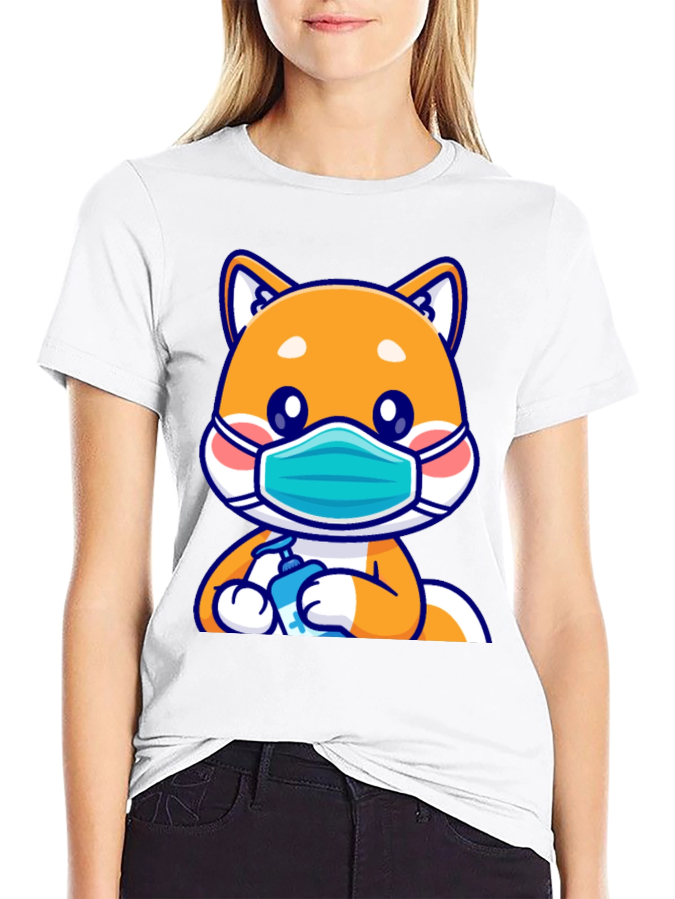 Shiba Inu Wearing Mask & Sanitizing T-Shirt