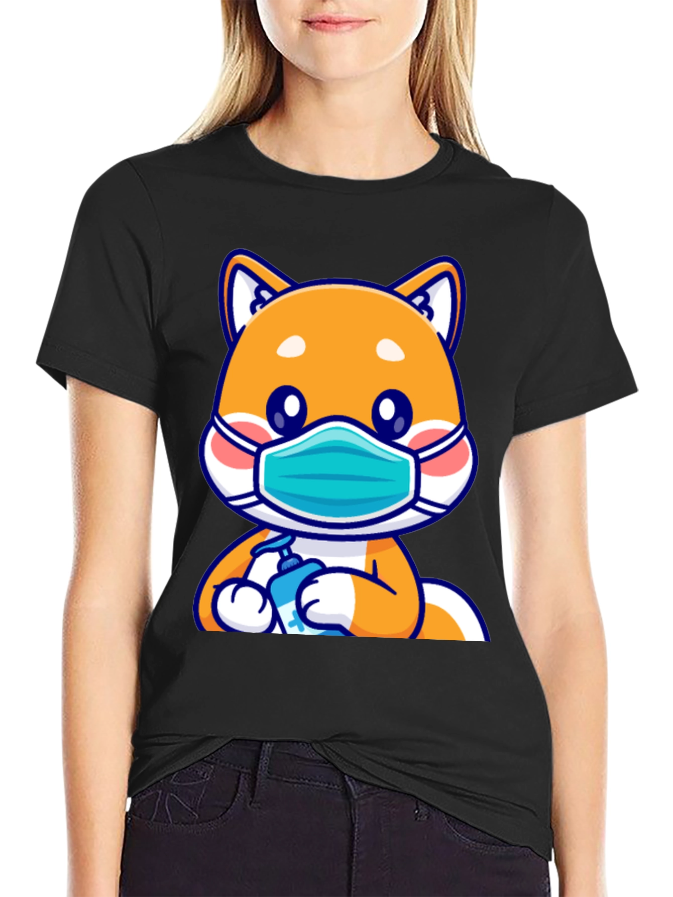 Shiba Inu Wearing Mask & Sanitizing T-Shirt