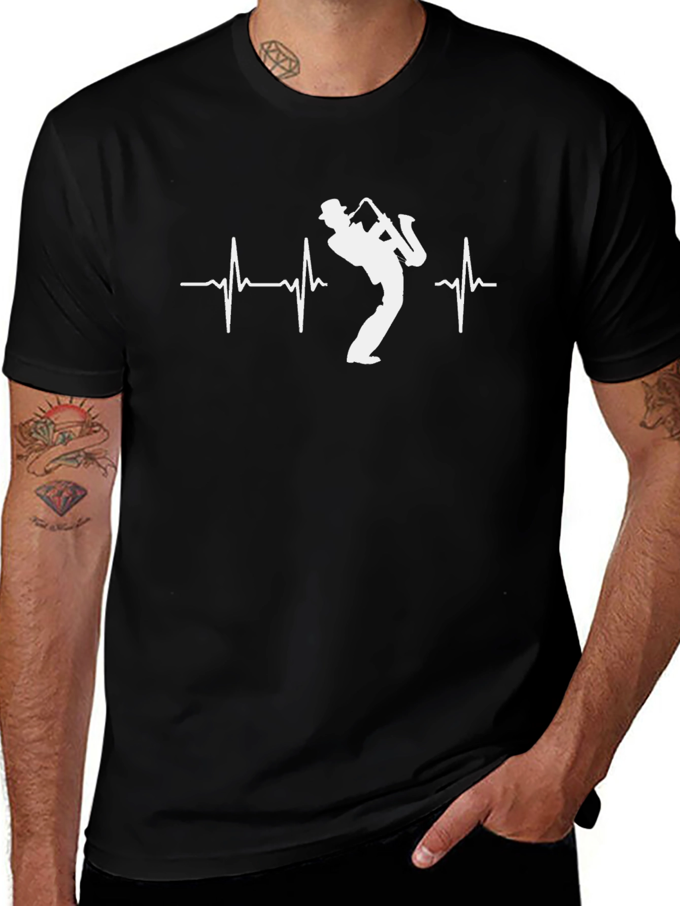 Saxophone Heartbeat T-Shirt - Musical Rhythm Tee