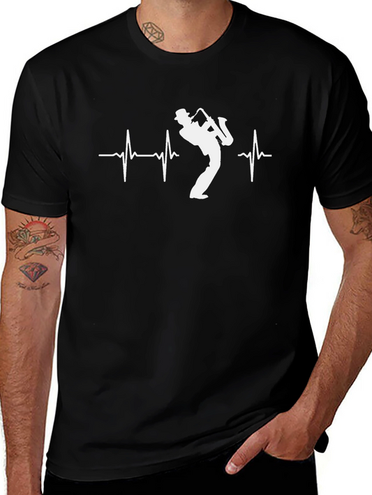 Saxophone Heartbeat T-Shirt - Musical Rhythm Tee