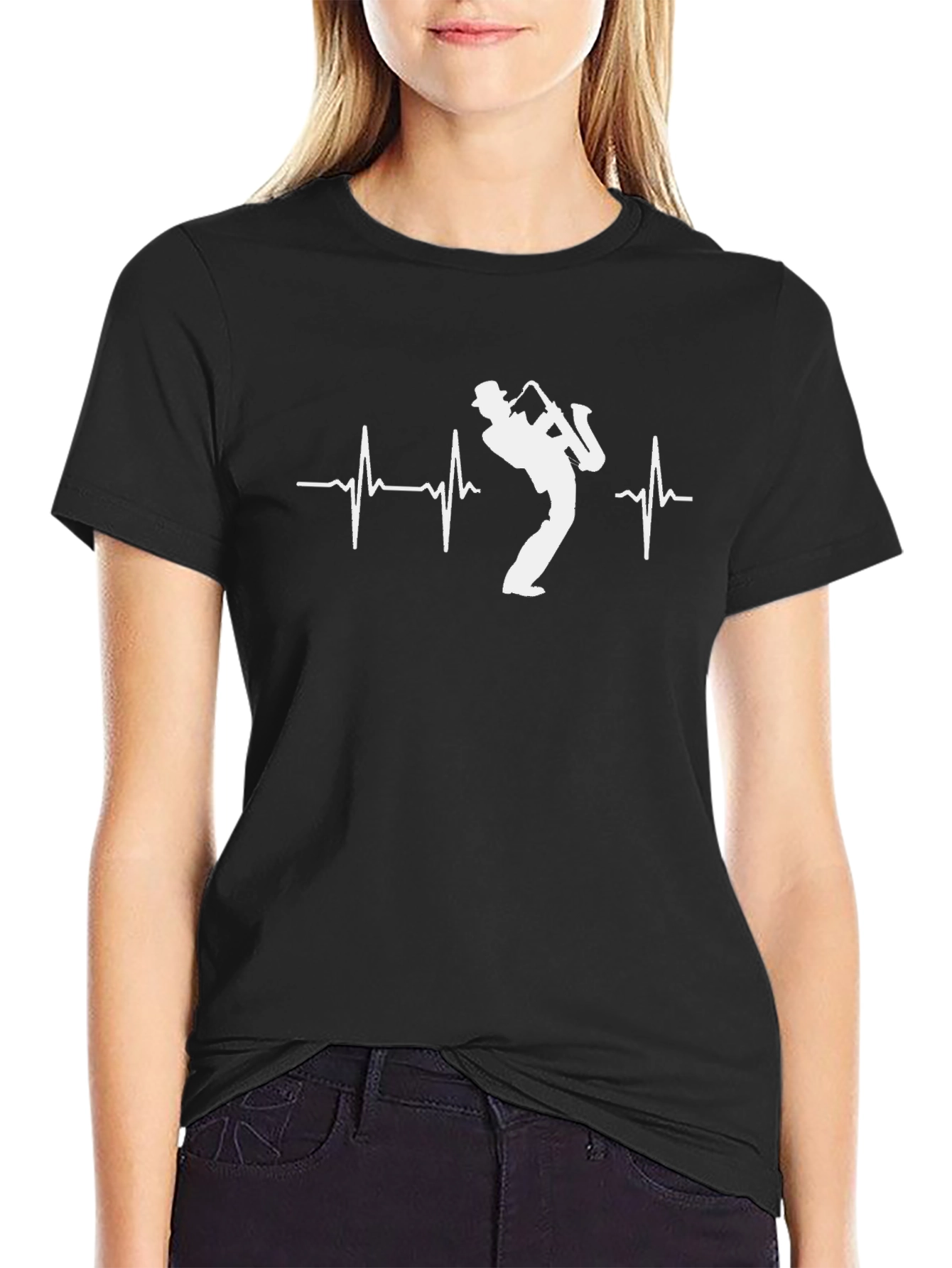 Saxophone Heartbeat T-Shirt - Musical Rhythm Tee