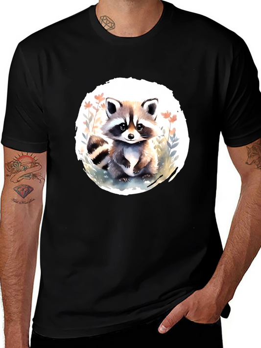 Cute Raccoon Graphic Tee - Black Casual T-Shirt