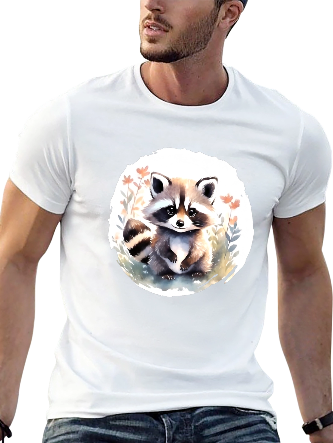 Cute Raccoon Graphic Tee - Black Casual T-Shirt