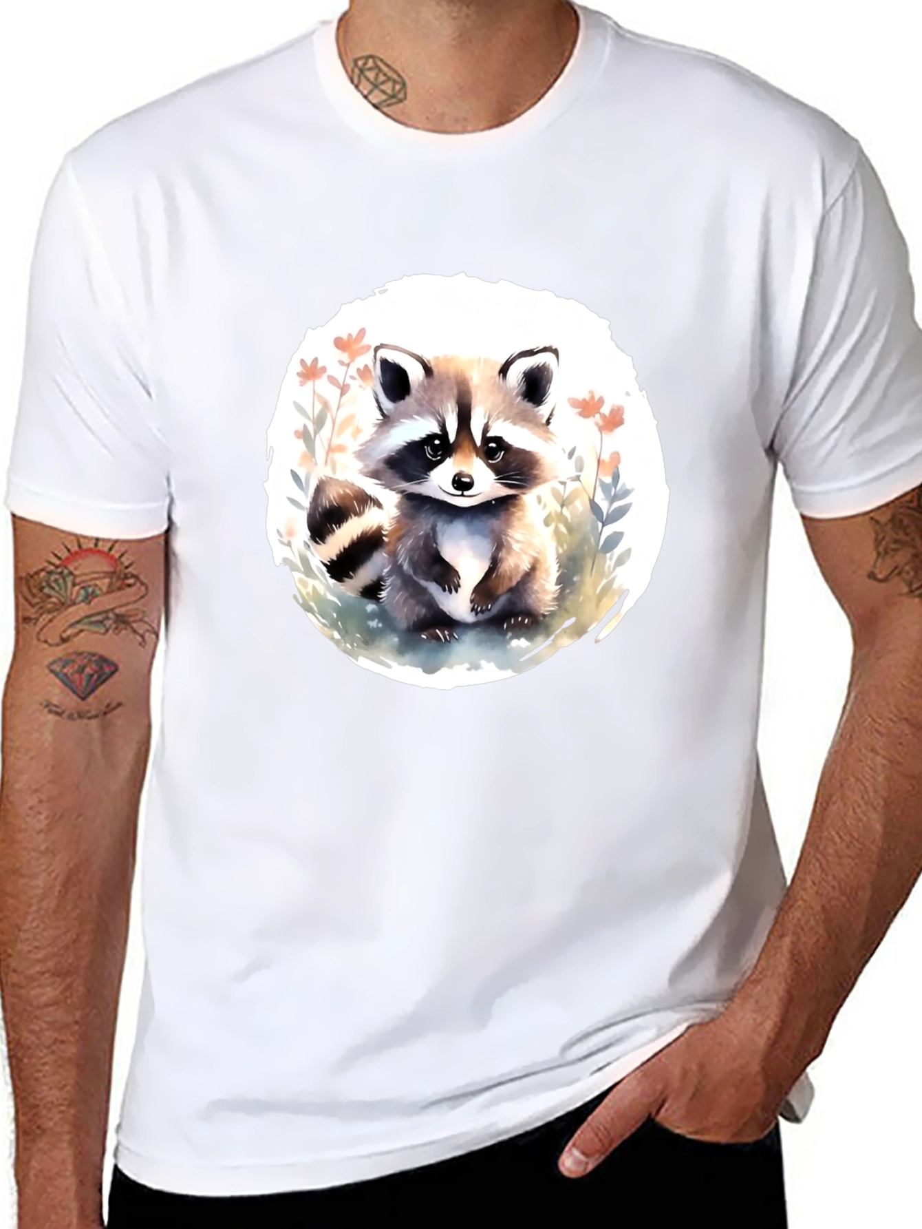 Cute Raccoon Graphic Tee - Black Casual T-Shirt