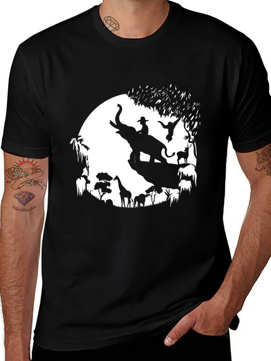Safari Silhouette Graphic Tee - Black Cotton T-Shirt