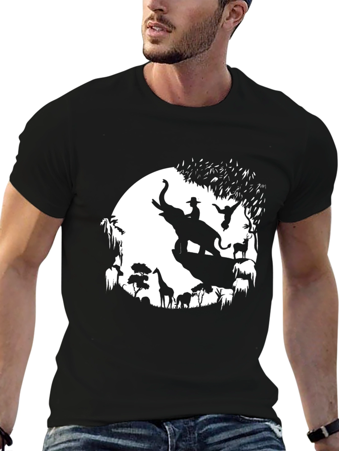 Safari Silhouette Graphic Tee - Black Cotton T-Shirt