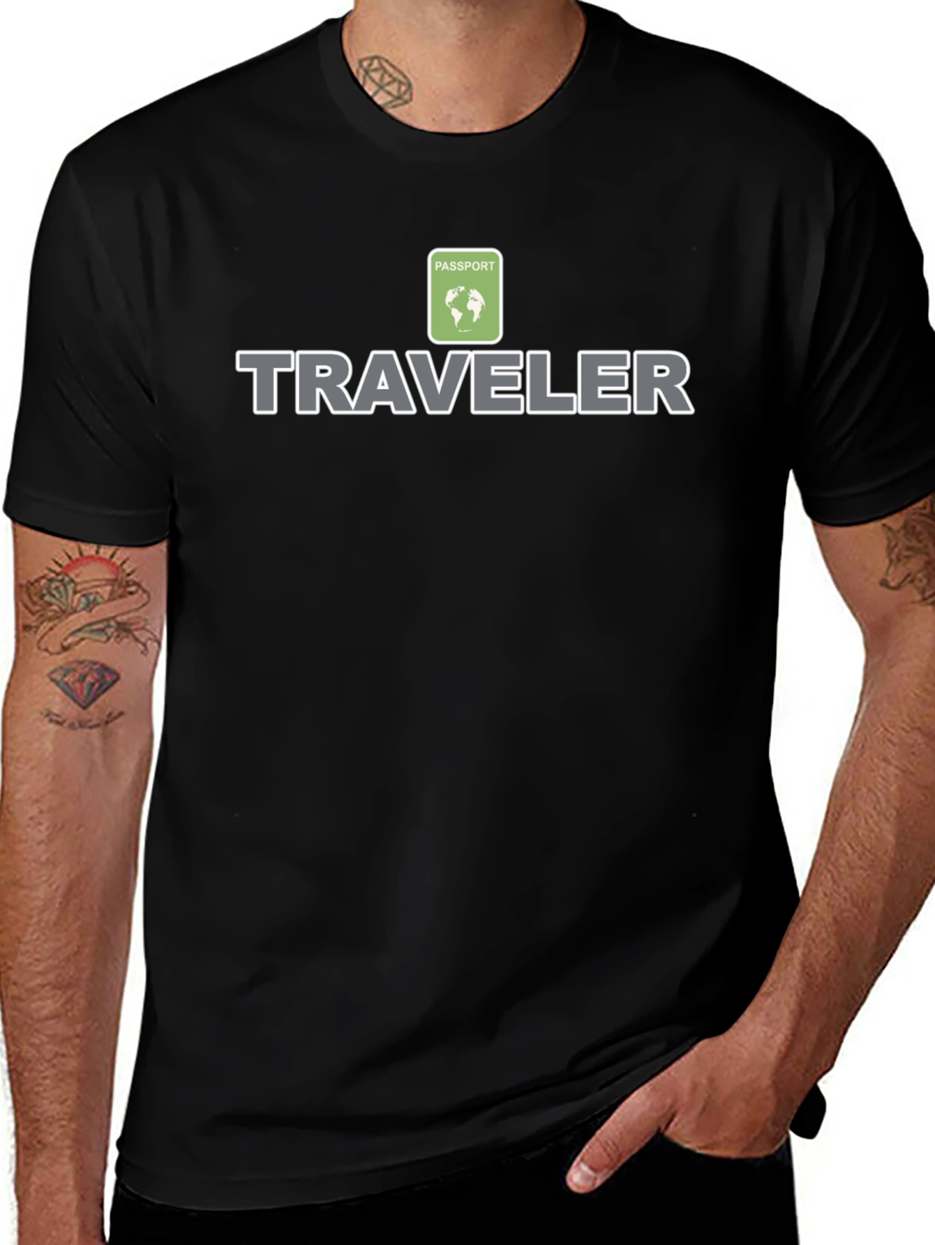 Traveler Passport Globe Graphic Black T-Shirt