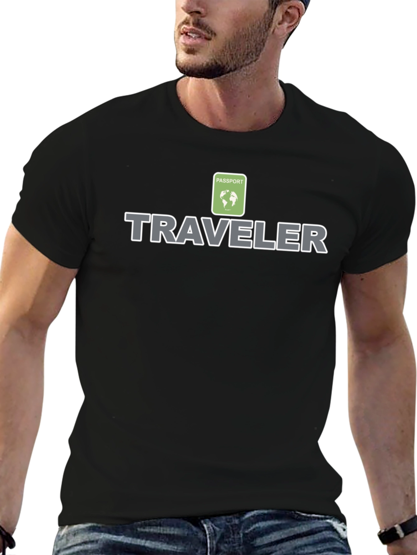 Traveler Passport Globe Graphic Black T-Shirt
