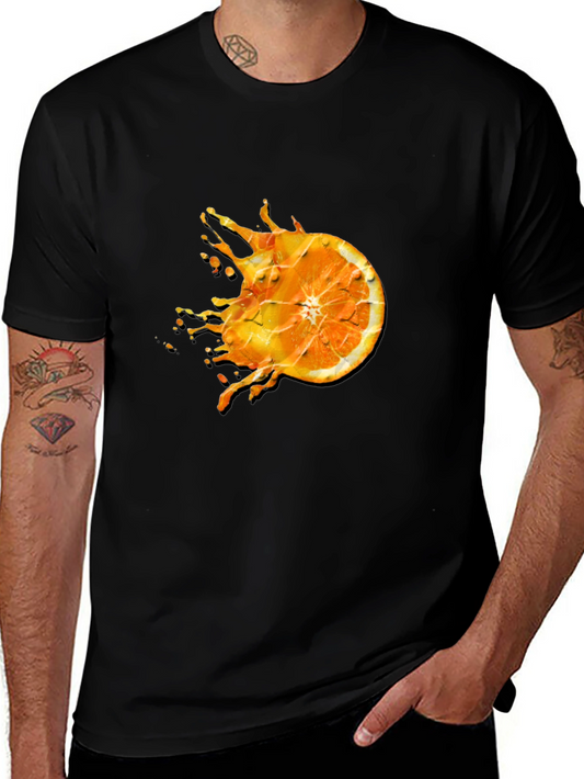 Orange Splash Graphic Black T-Shirt