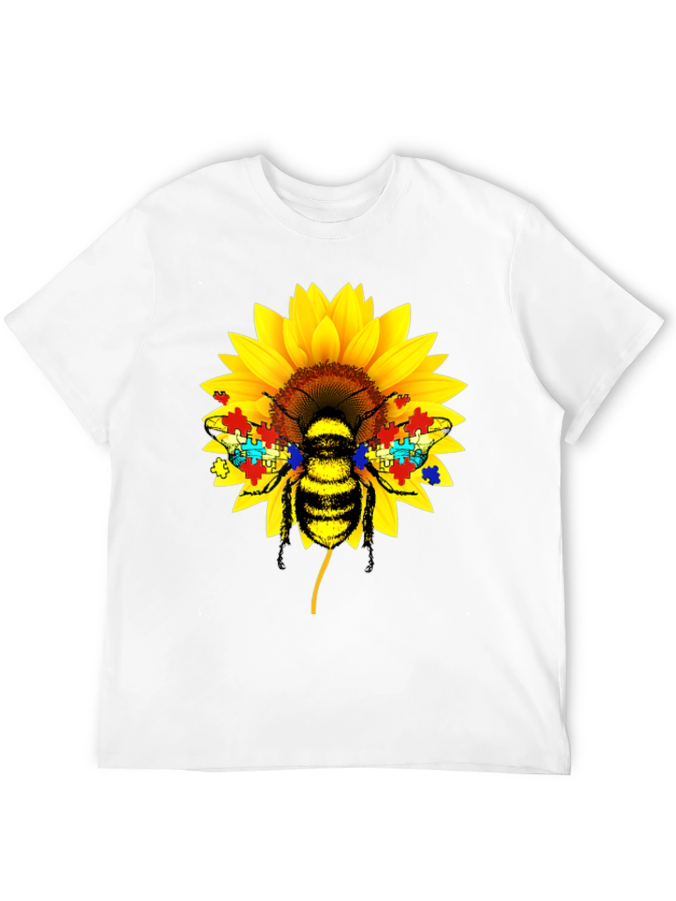 Autism Awareness Bee Sunflower Black T-Shirt