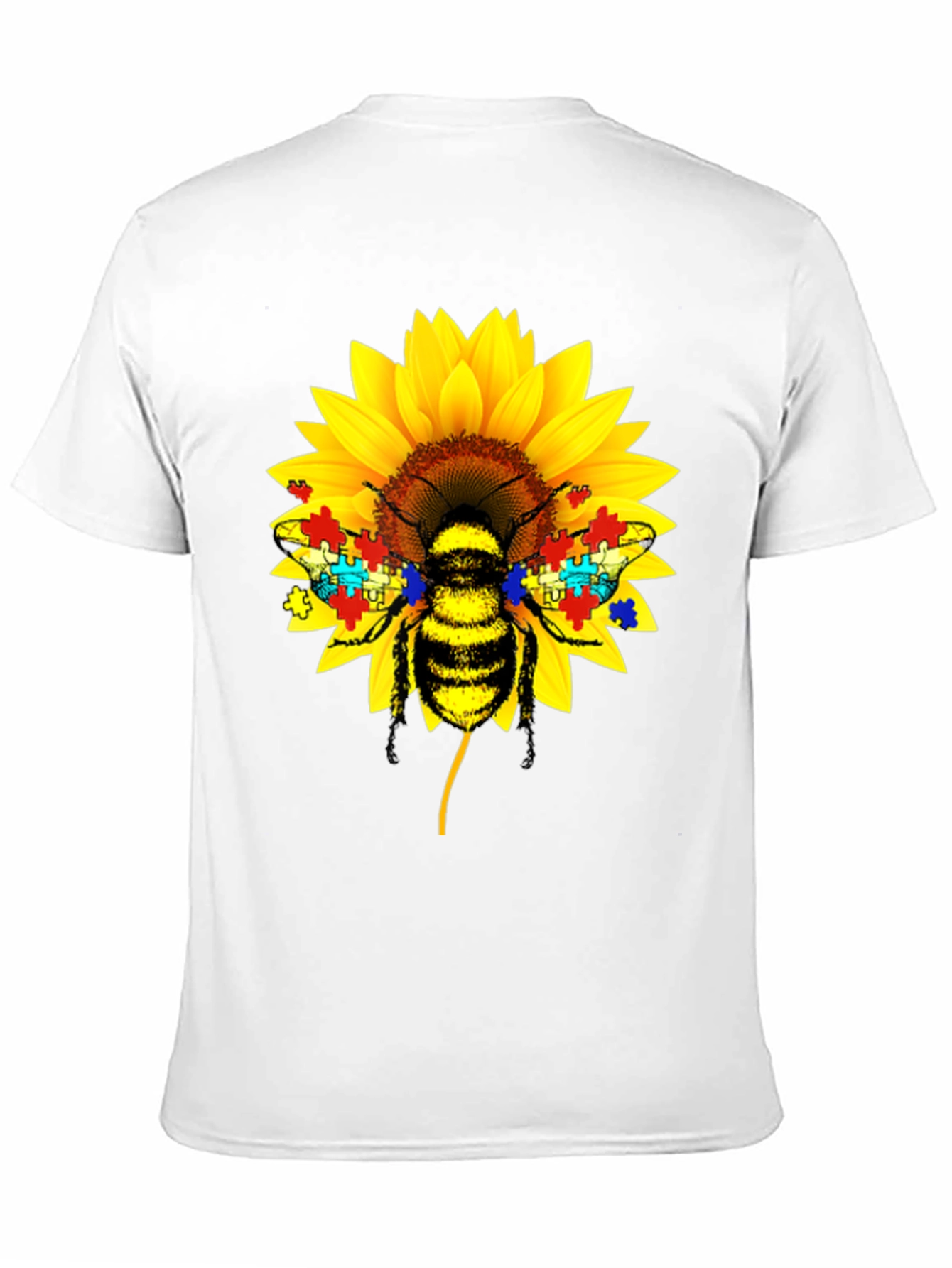 Autism Awareness Bee Sunflower Black T-Shirt