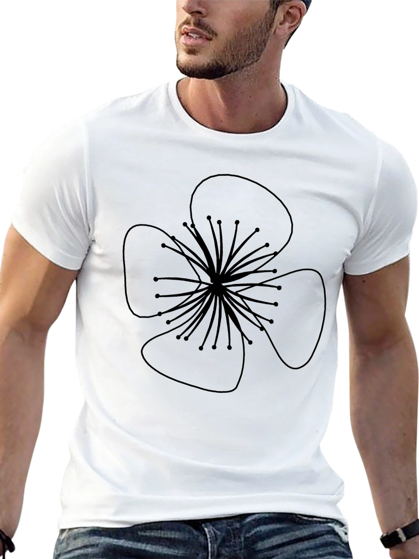 Black T-Shirt with Flower Design