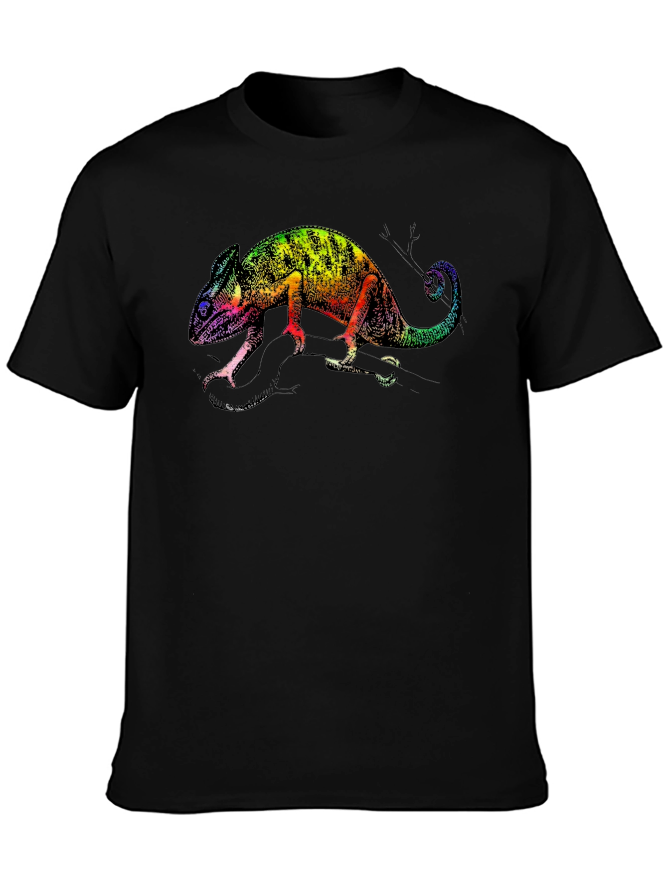 Rainbow Chameleon Graphic Tee - Stylish Black T-Shirt