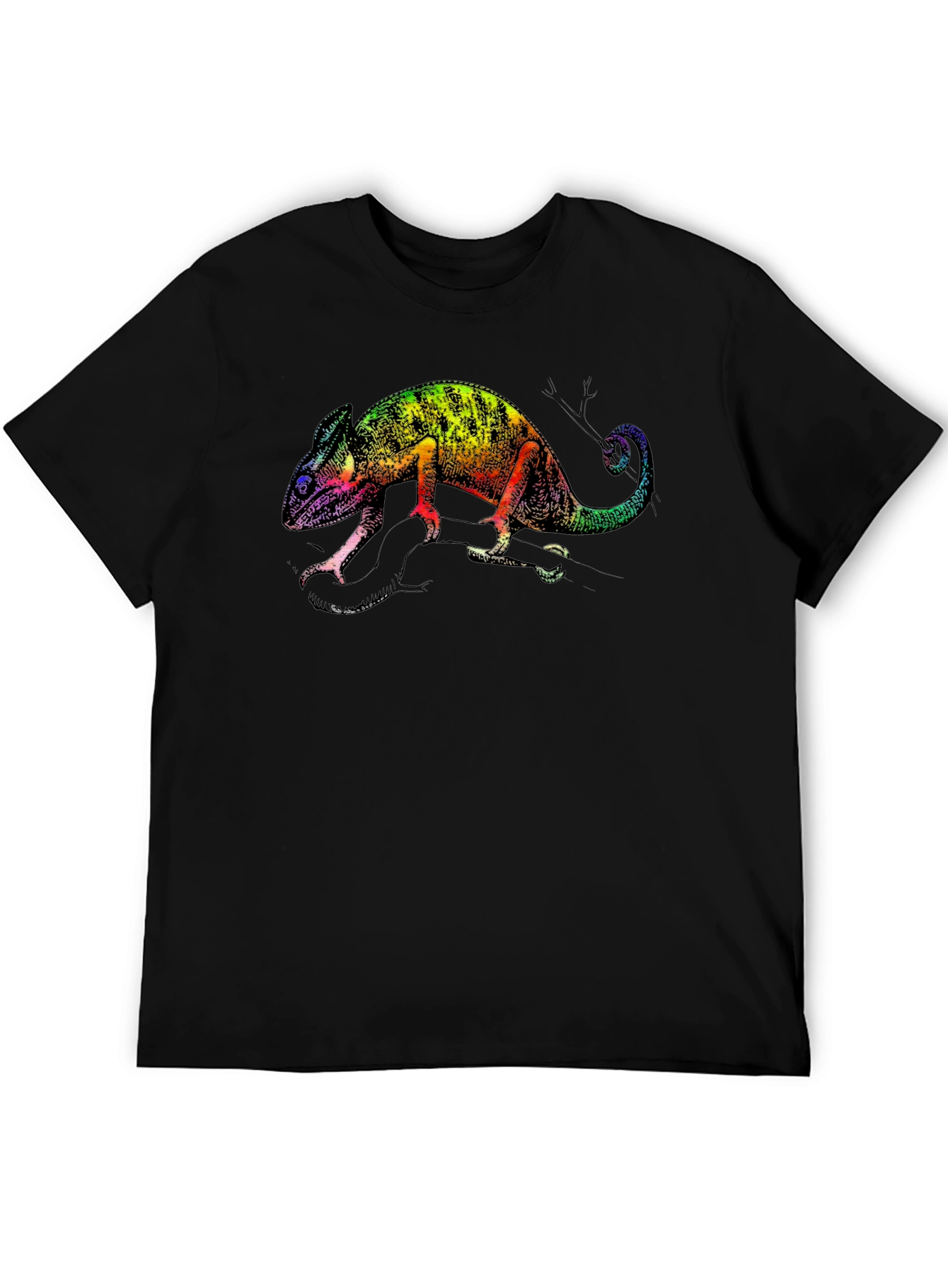 Rainbow Chameleon Graphic Tee - Stylish Black T-Shirt