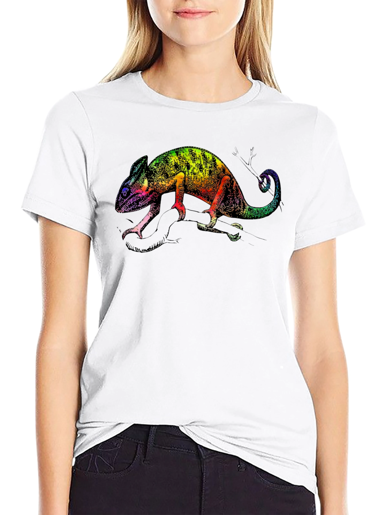 Rainbow Chameleon Graphic Tee - Stylish Black T-Shirt