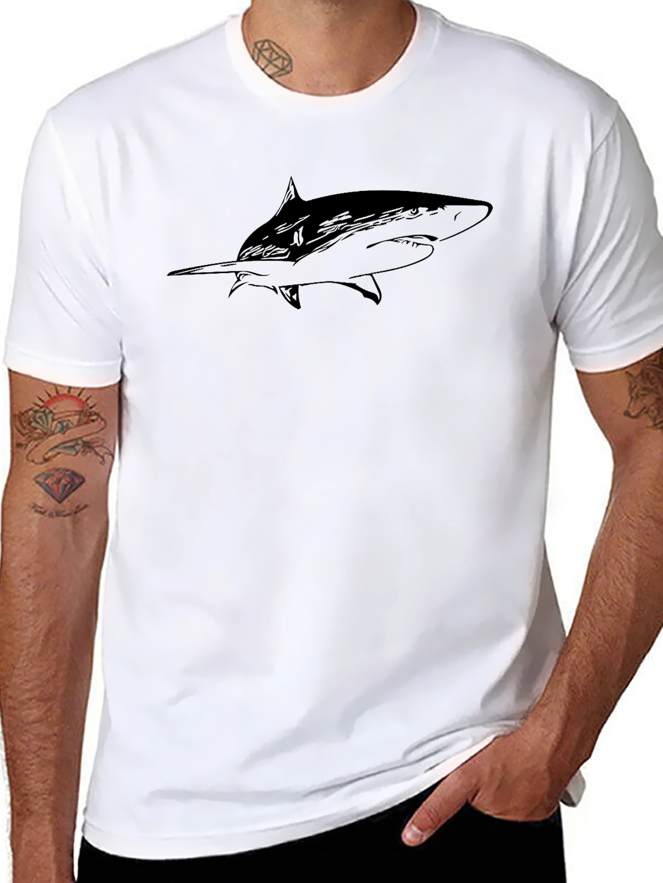 Black Shark Graphic Tee - Stylish Mens T-Shirt