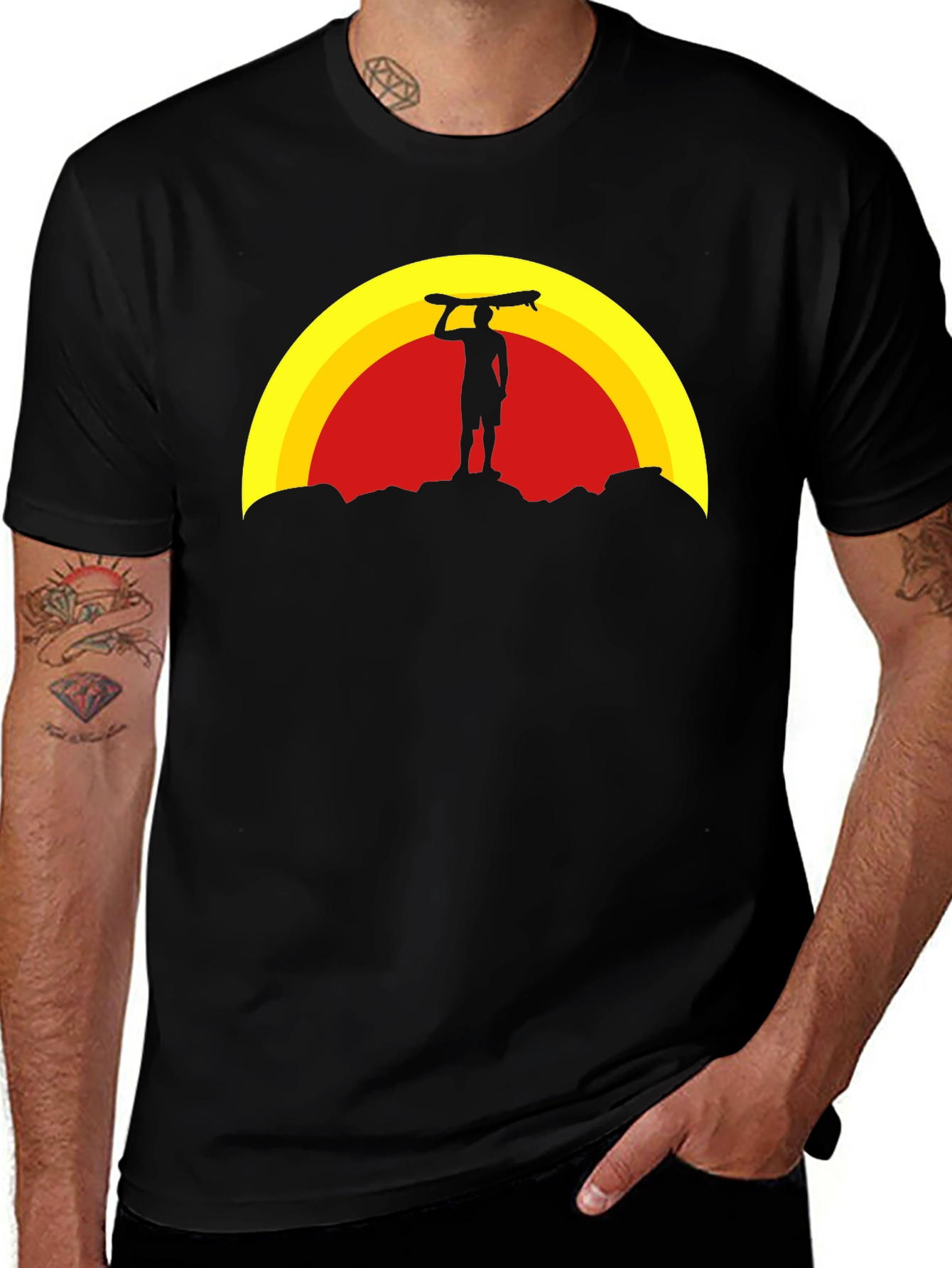 Sunset Surfer Graphic Tee - Black