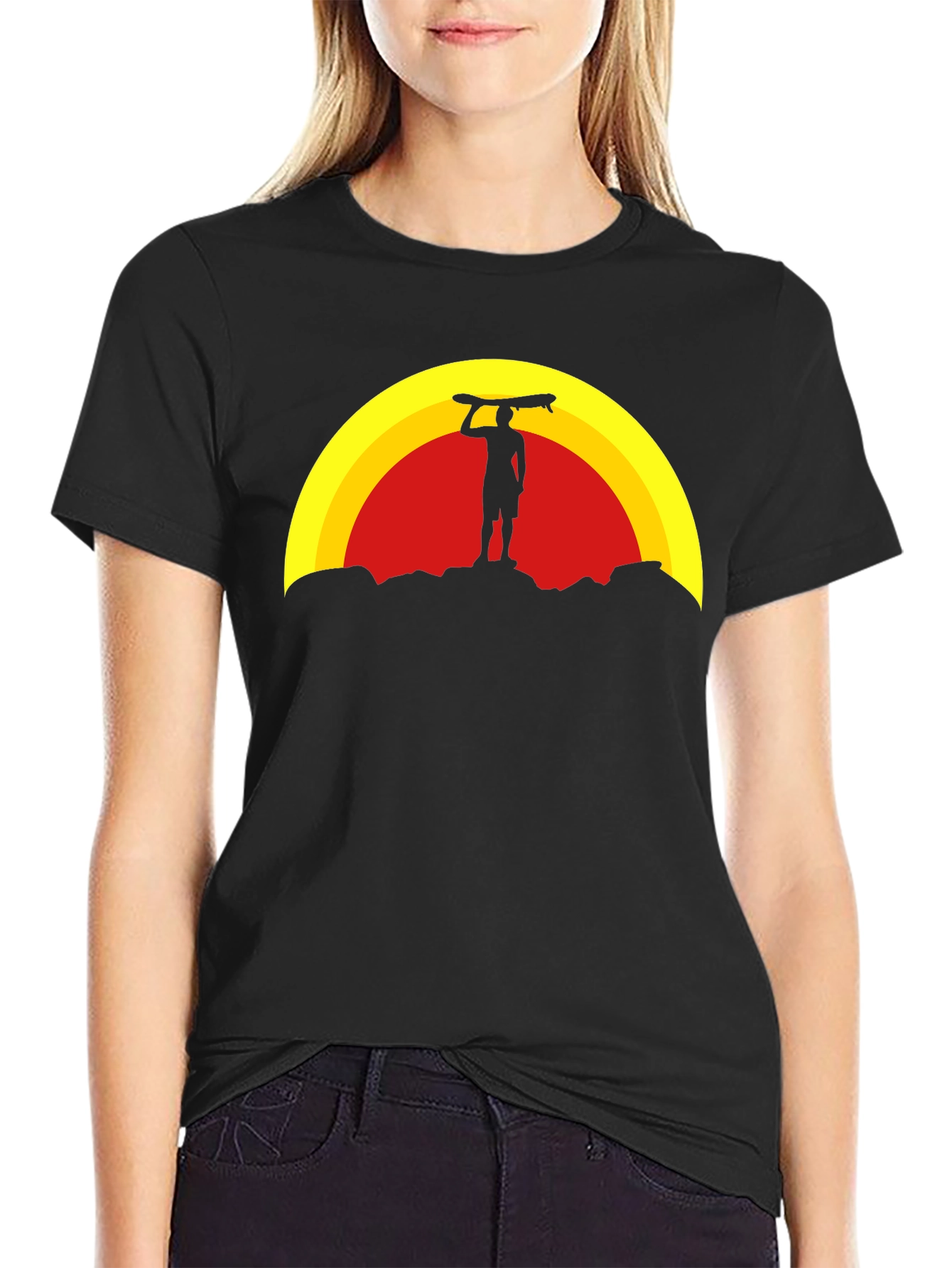 Sunset Surfer Graphic Tee - Black