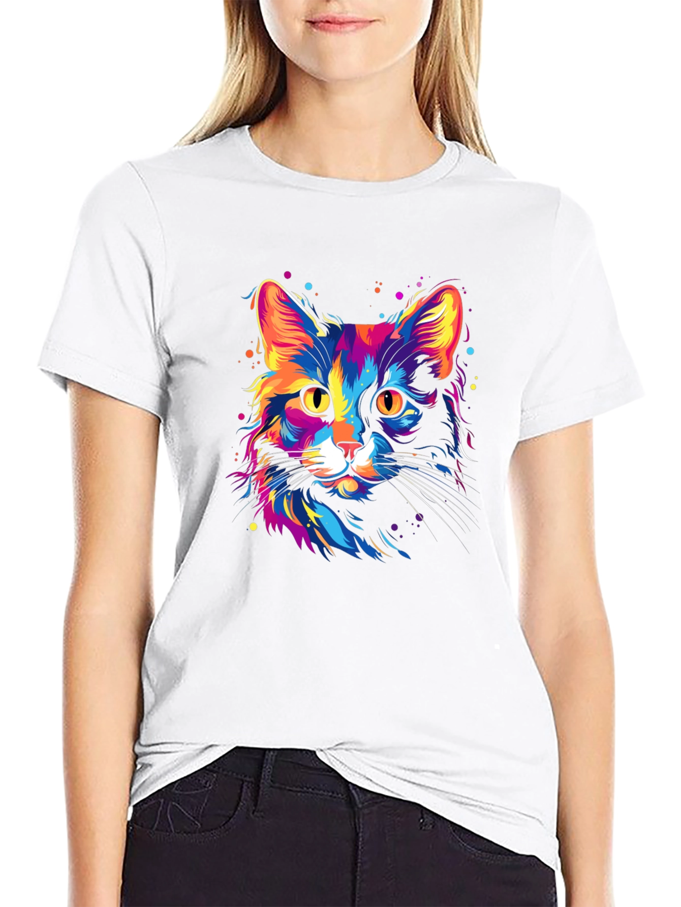 Vibrant Cat Graphic Black T-Shirt