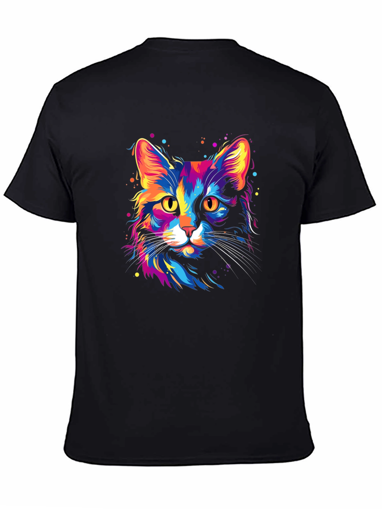 Vibrant Cat Graphic Black T-Shirt