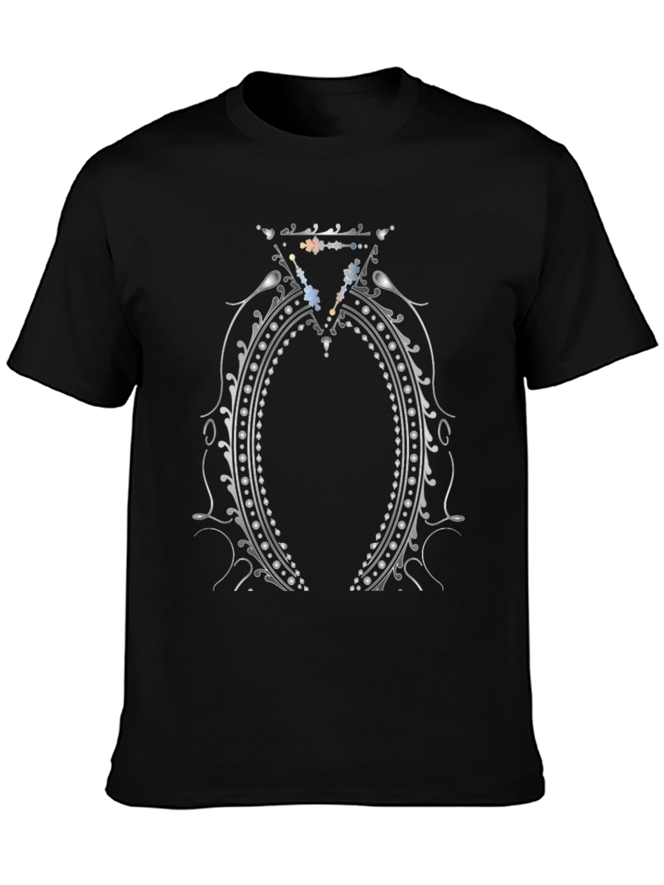 Elegant Silver Ornament Black T-Shirt