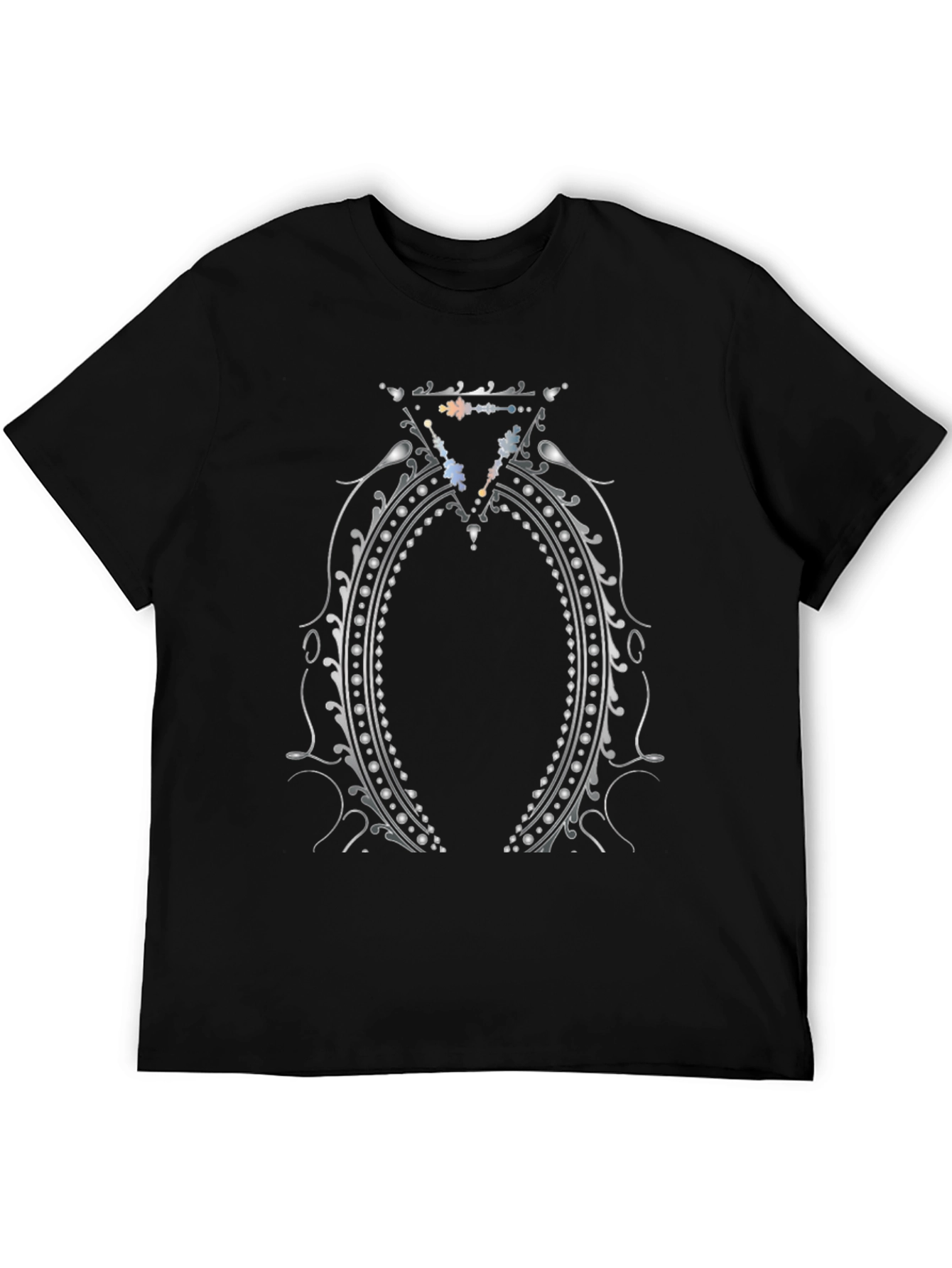 Elegant Silver Ornament Black T-Shirt