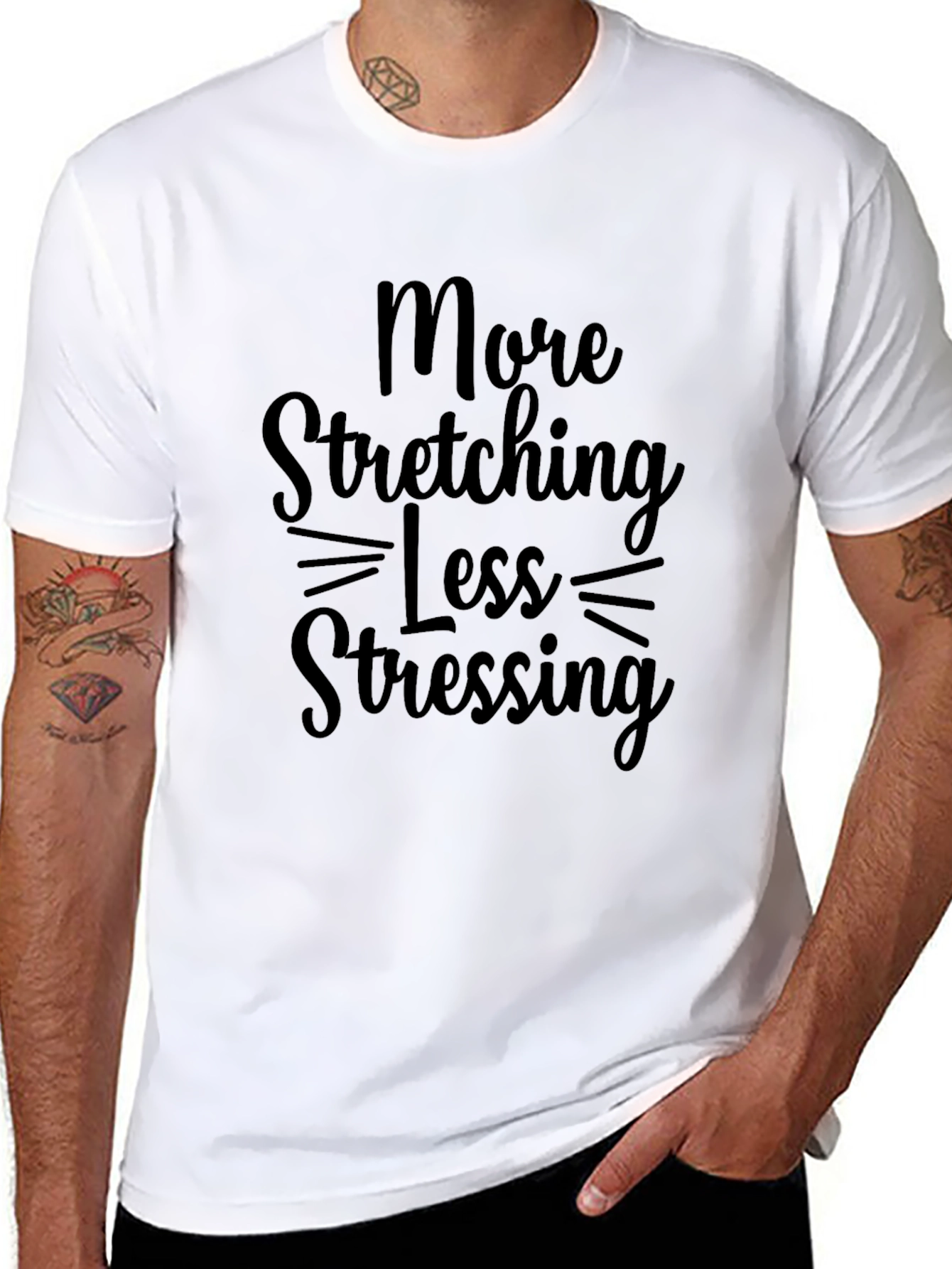 More Stretching Less Stressing Black T-Shirt
