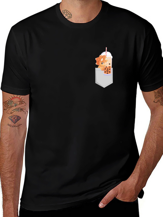 Dino Boba Tea Pocket T-Shirt - Cute & Fun