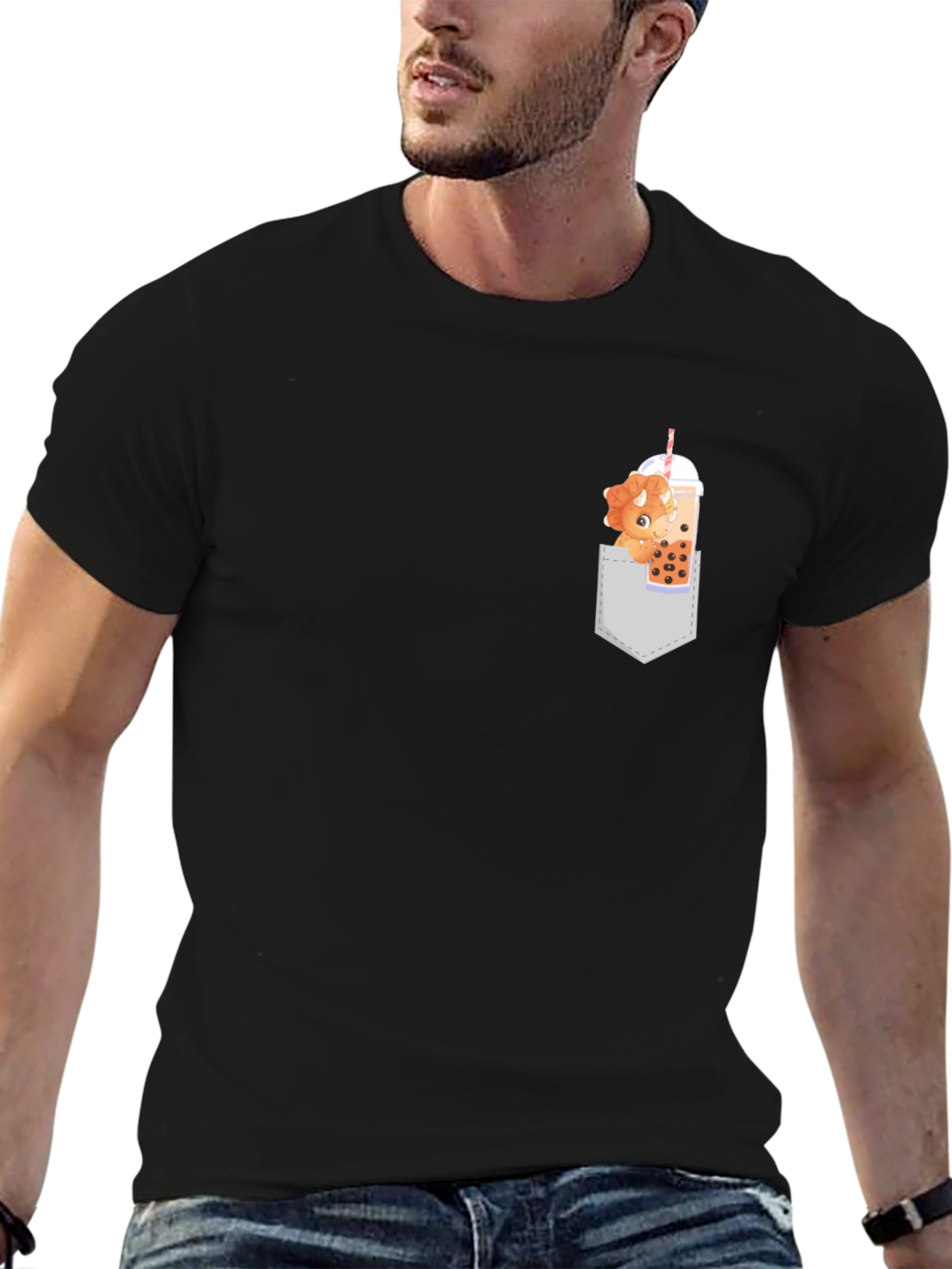 Dino Boba Tea Pocket T-Shirt - Cute & Fun