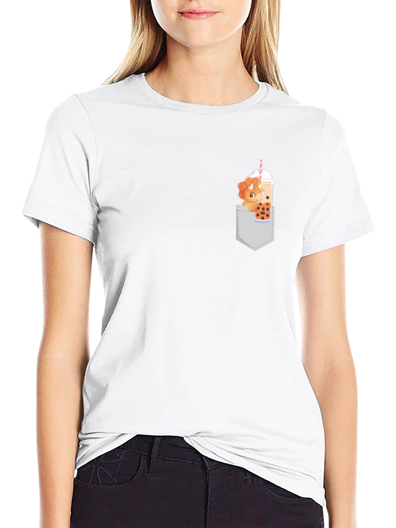 Dino Boba Tea Pocket T-Shirt - Cute & Fun