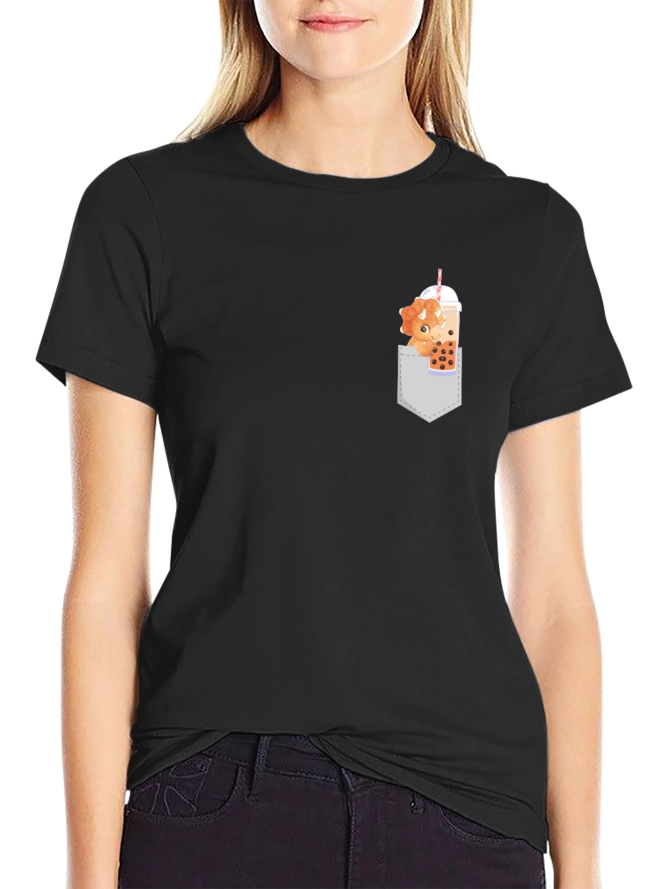 Dino Boba Tea Pocket T-Shirt - Cute & Fun