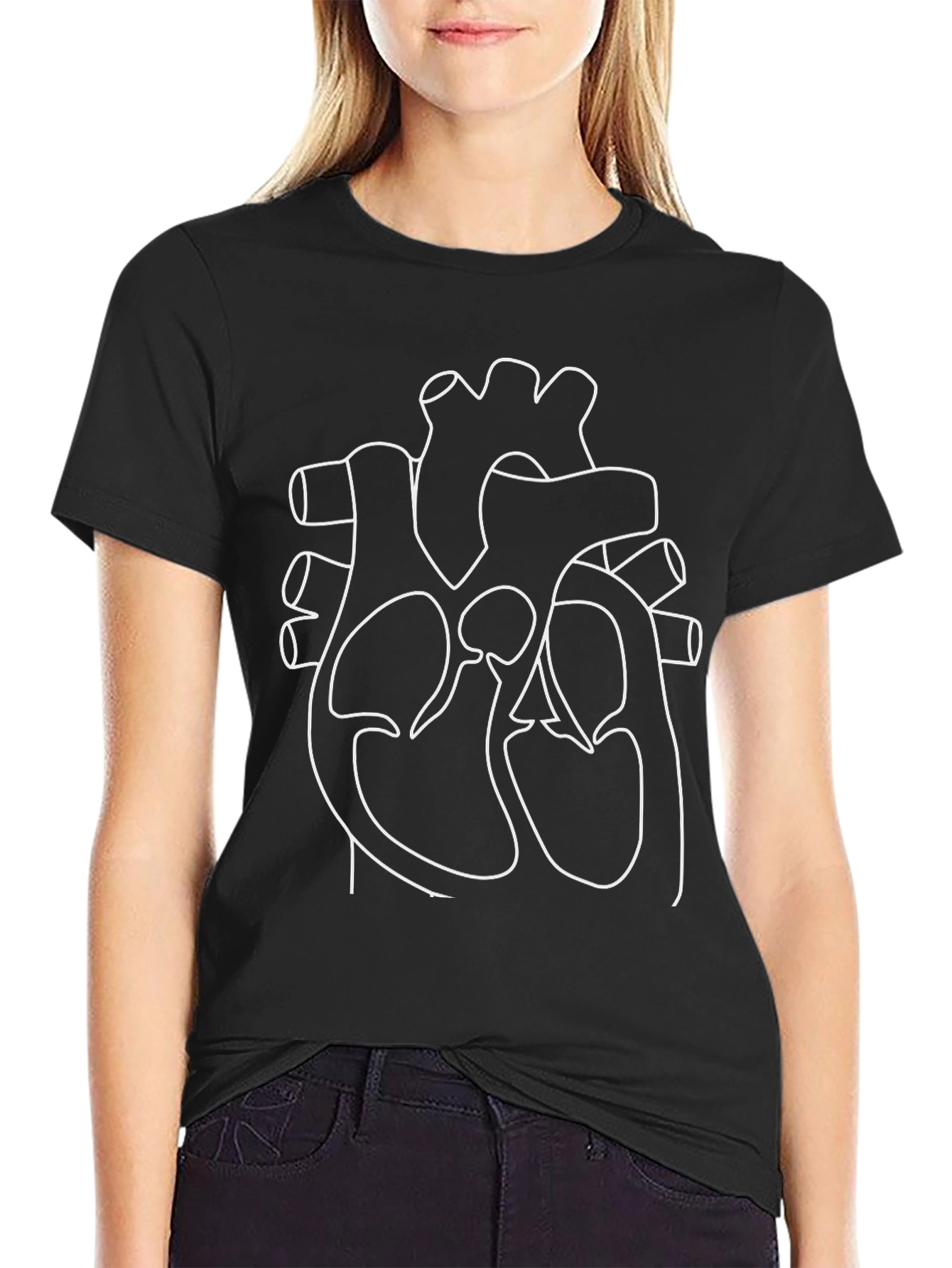 Anatomical Heart Outline T-Shirt - Black