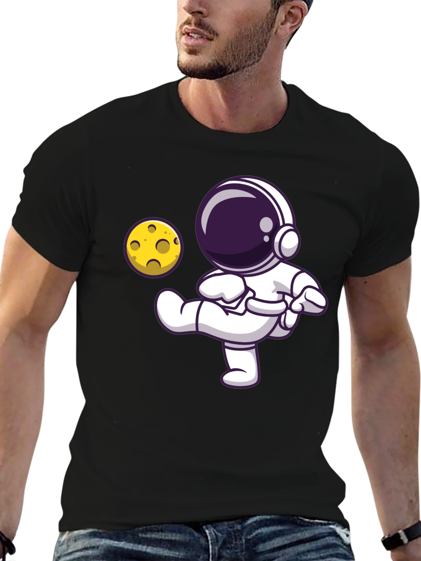 Astronaut Kicking Moon T-Shirt - Black