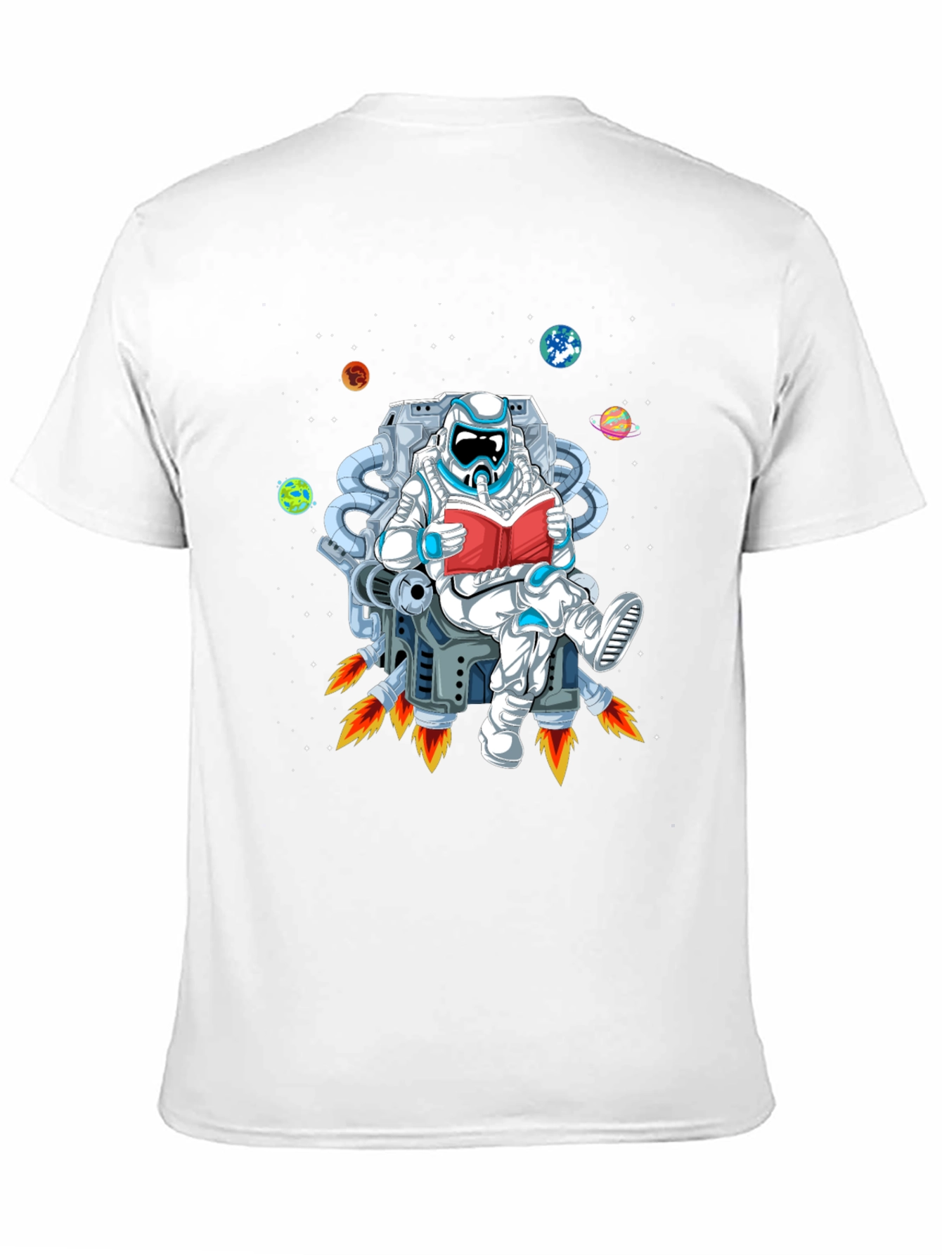 Astronaut Reading in Space Black T-Shirt